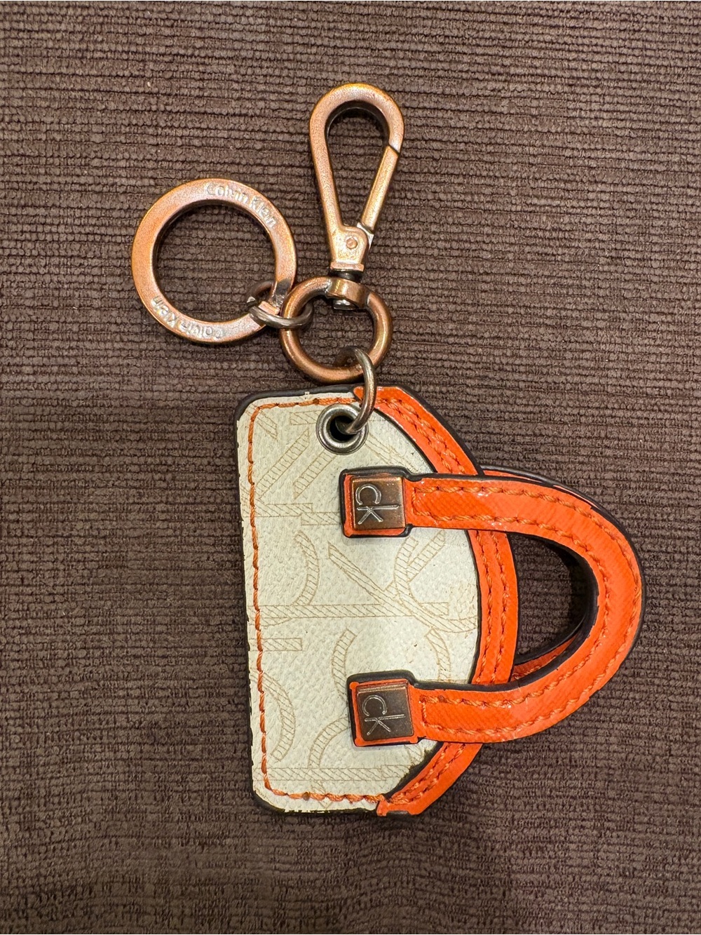 Calvin Klein Cream and Orange Mini Tote Keyring